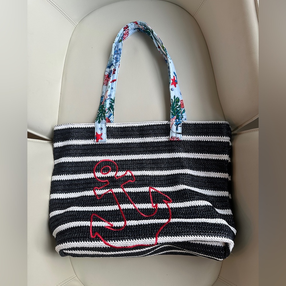 Vera Bradley Nautical Anchor Sea Life Vacation Coral Swim Straw Beach Tote Bag